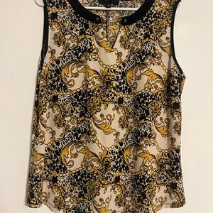 NAIF Women's Sleeveless Blouse - Black and Gold Baroque Print